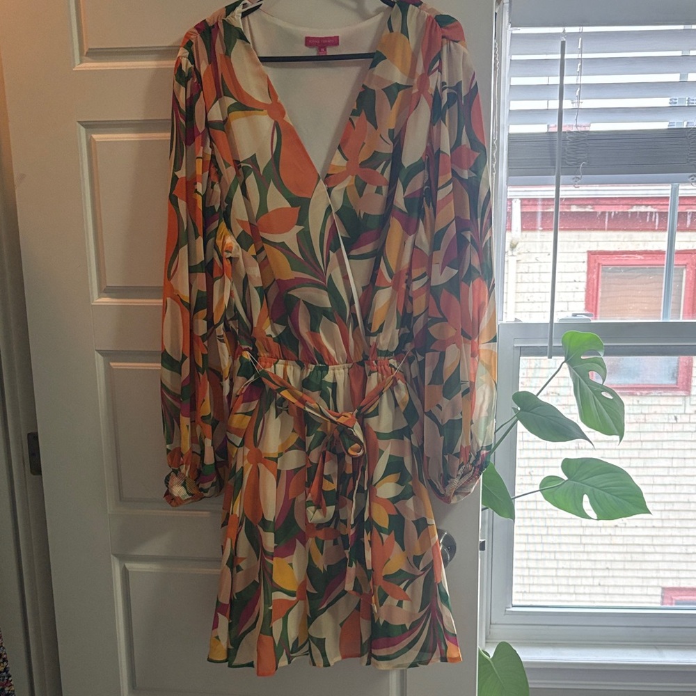Flying Tomato Orange Green Floral Long Sleeve Dress